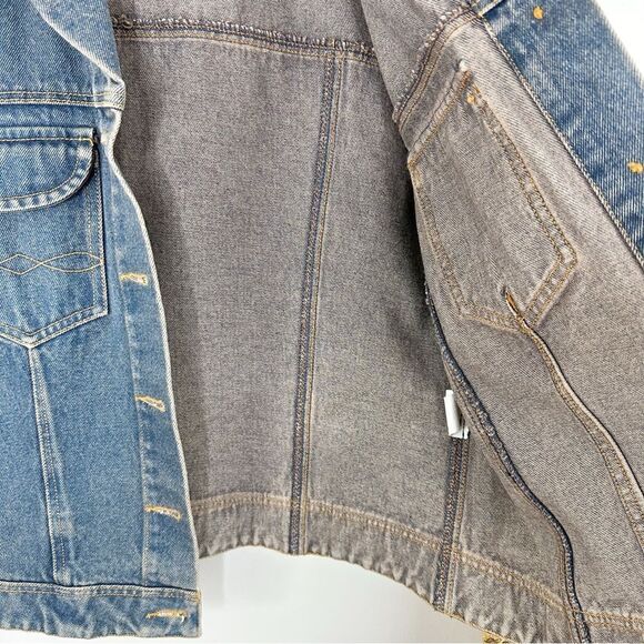 CABI Womens Button Front Denim Jacket with Contrasting Retro Sleeve Size Small - Picture 11 of 12
